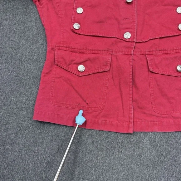 Raw Blue Military Jacket Large Red Embroidered Patch Button Coat - Picture 11 of 16